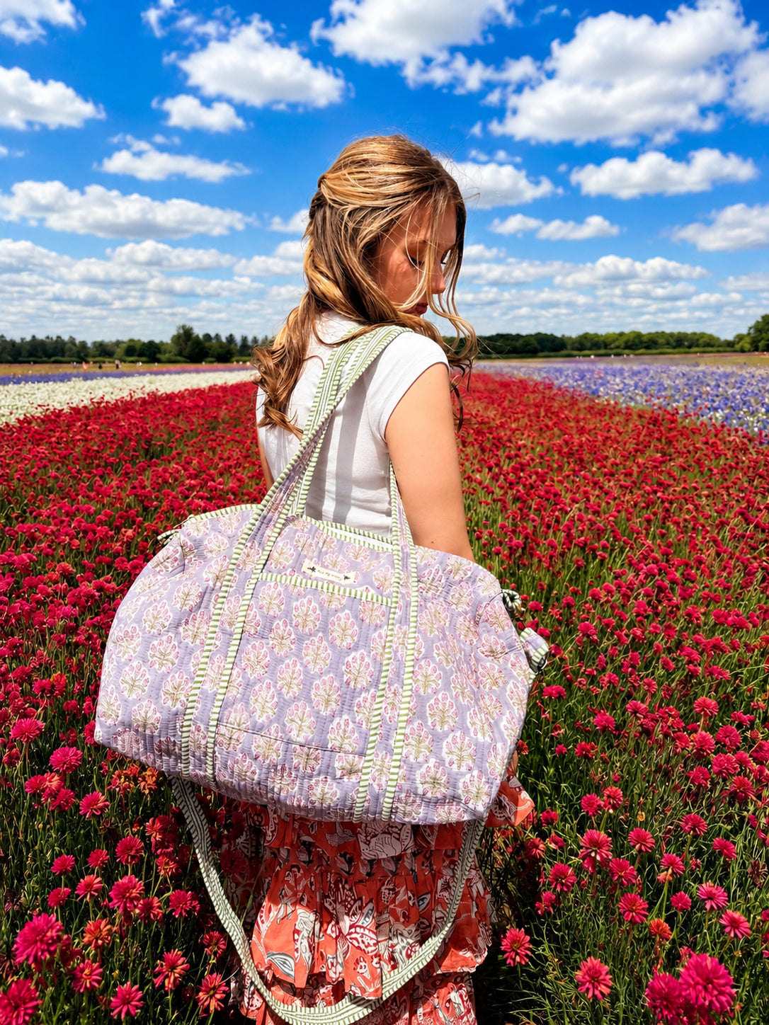 Handmade Duffle Bag - The Indria - Postcards from the Coast -Lavender Quay