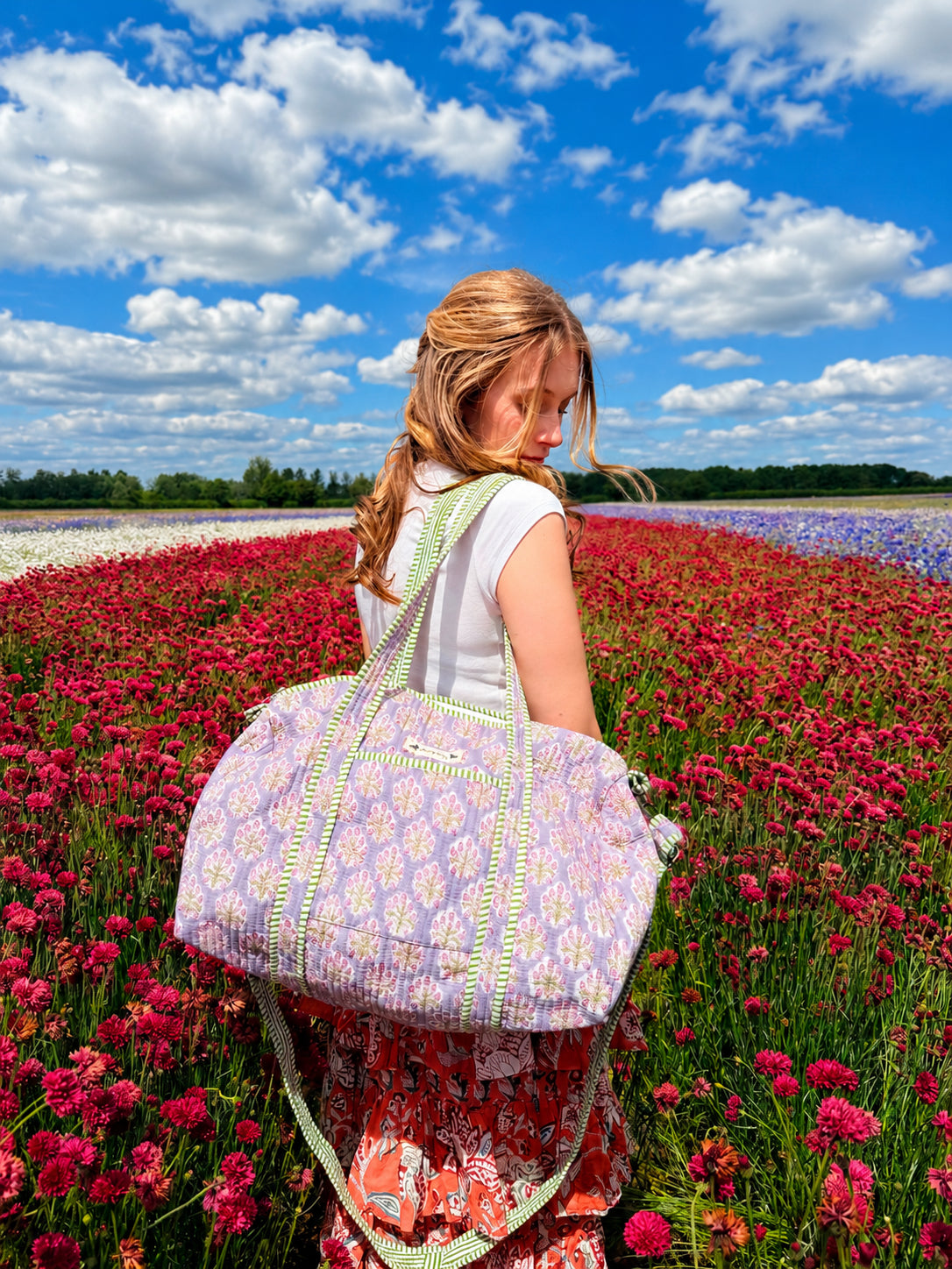 Handmade Duffle Bag - The Indria - Postcards from the Coast -Lavender Quay
