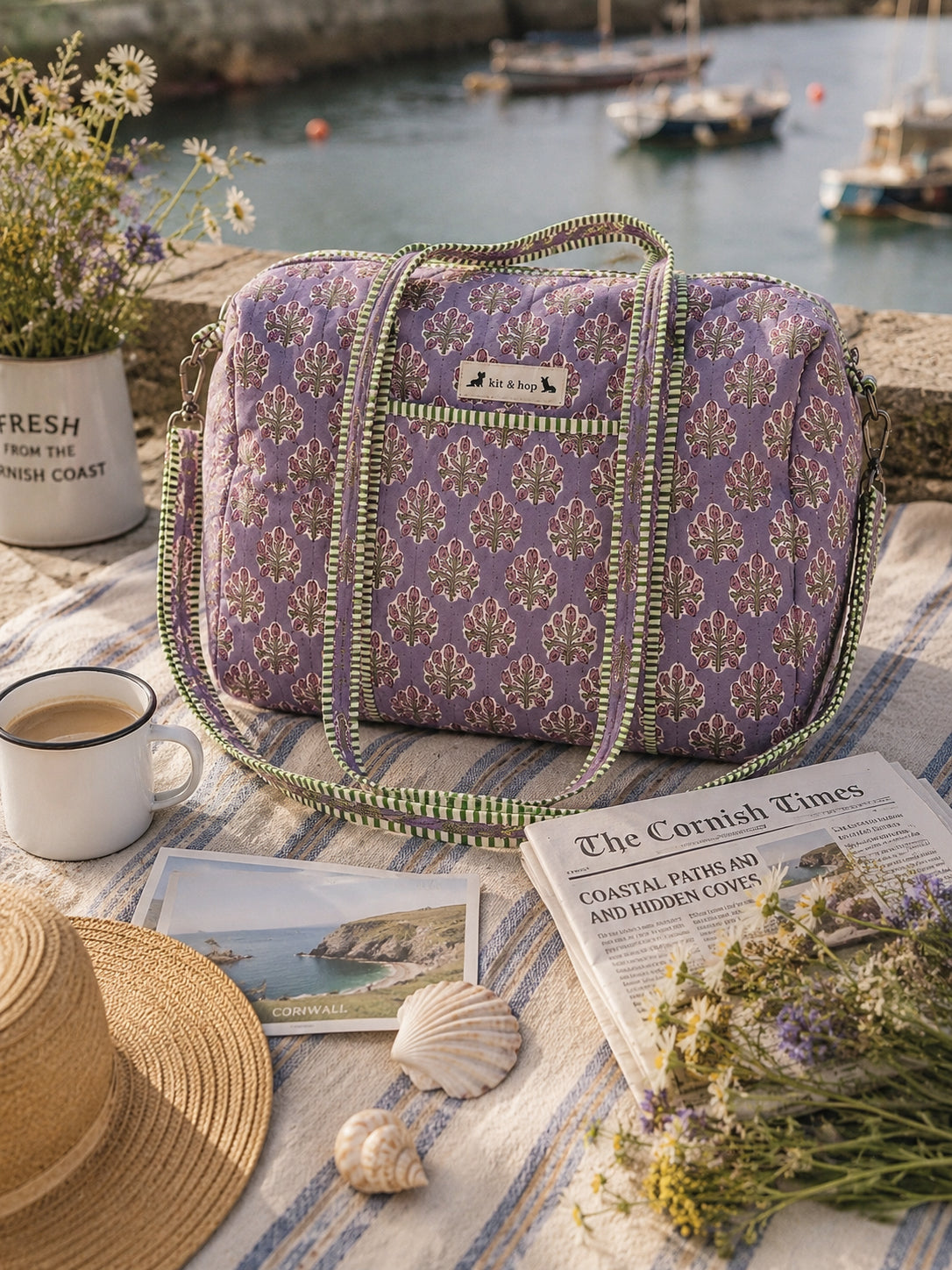 Handmade Duffle Bag - The Indria - Postcards from the Coast -Lavender Quay