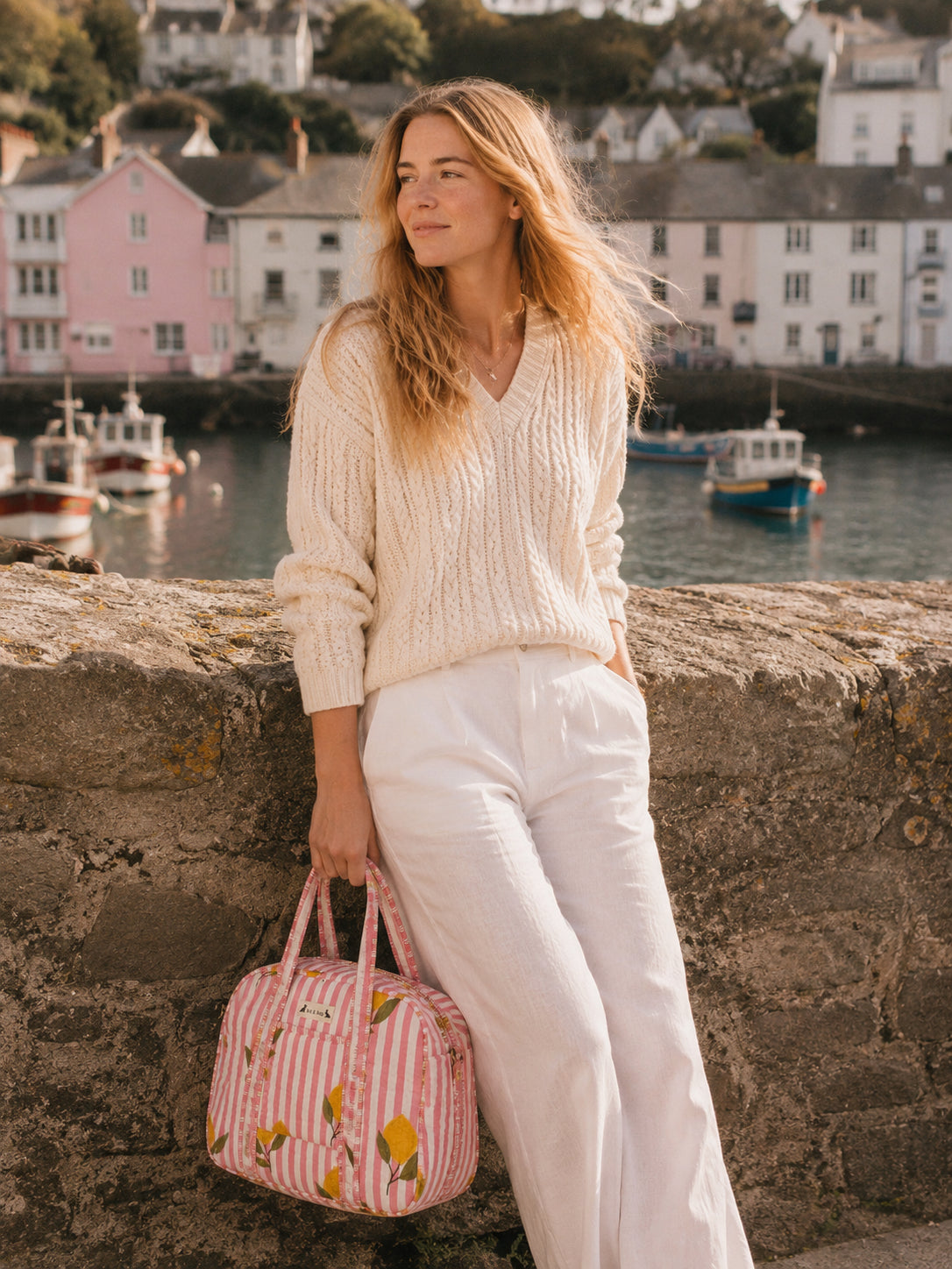 Handmade Duffle Bag - The Indria - Postcards from the Coast -Lemon Pier