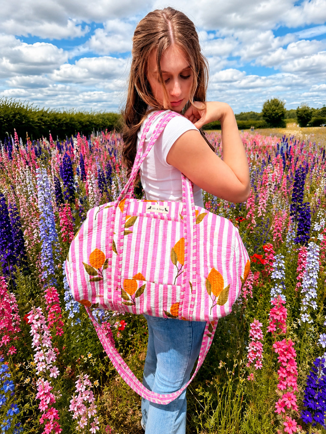 Handmade Duffle Bag - The Indria - Postcards from the Coast -Lemon Pier
