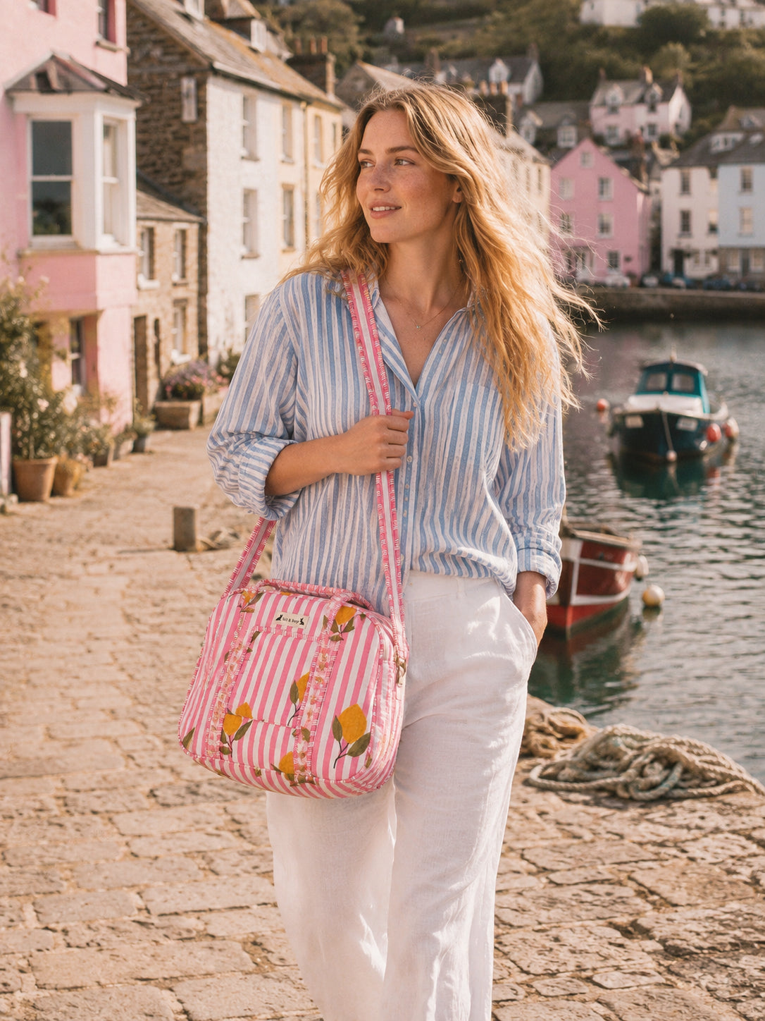 Handmade Duffle Bag - The Indria - Postcards from the Coast -Lemon Pier