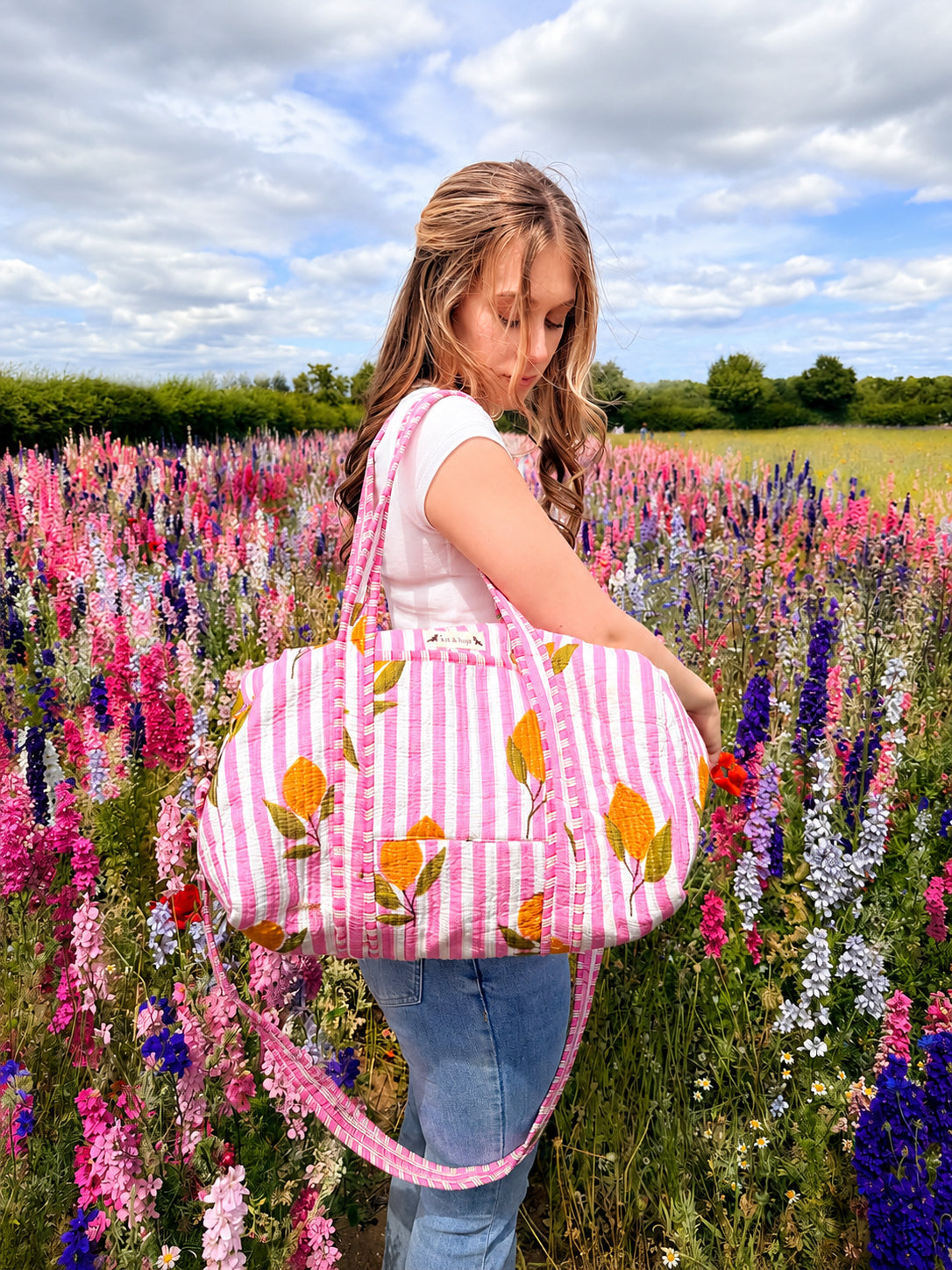 Handmade Duffle Bag - The Indria - Postcards from the Coast -Lemon Pier