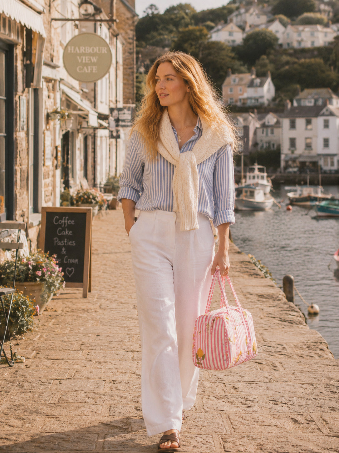 Handmade Duffle Bag - The Indria - Postcards from the Coast -Lemon Pier