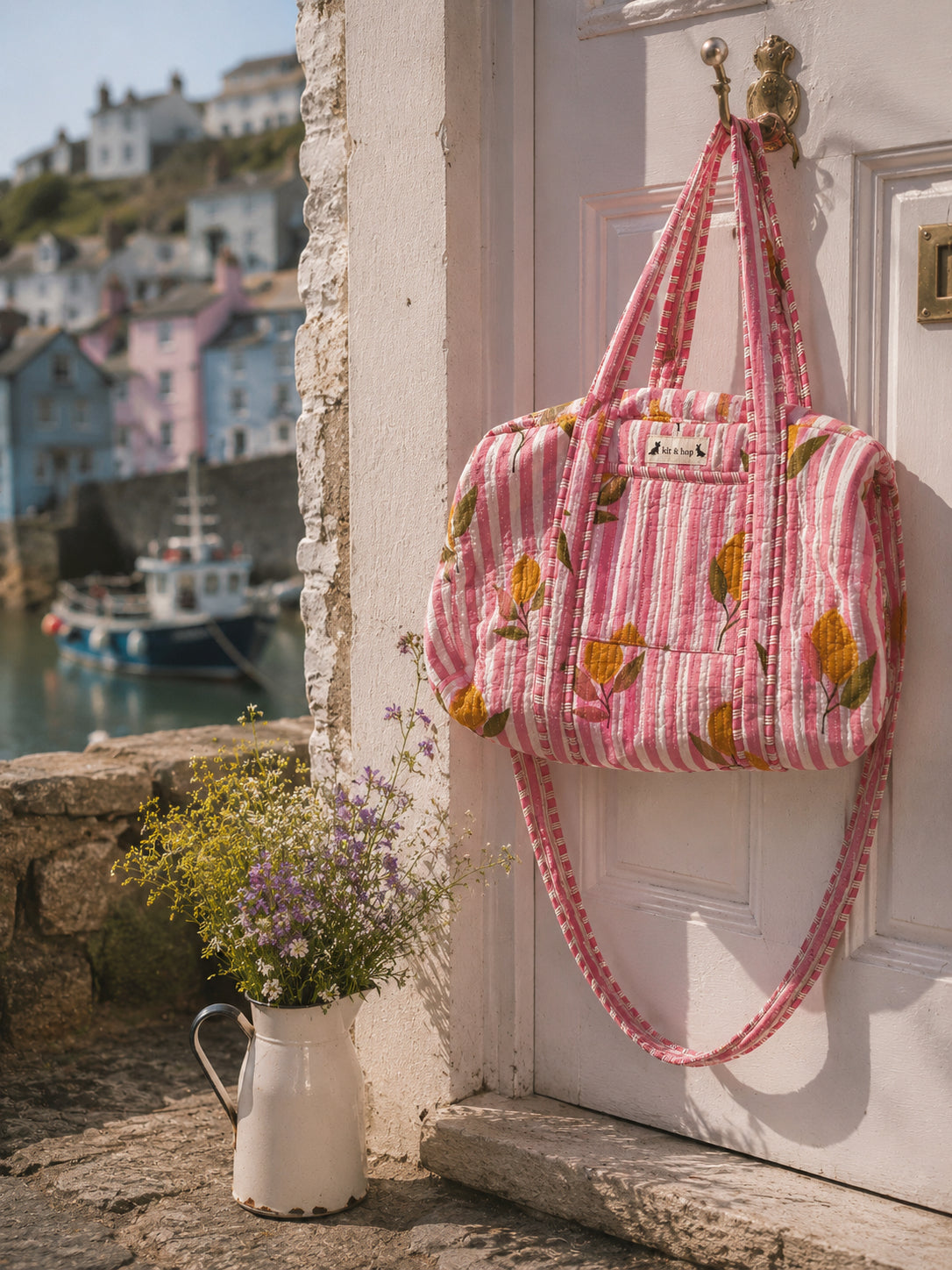 Handmade Duffle Bag - The Indria - Postcards from the Coast -Lemon Pier