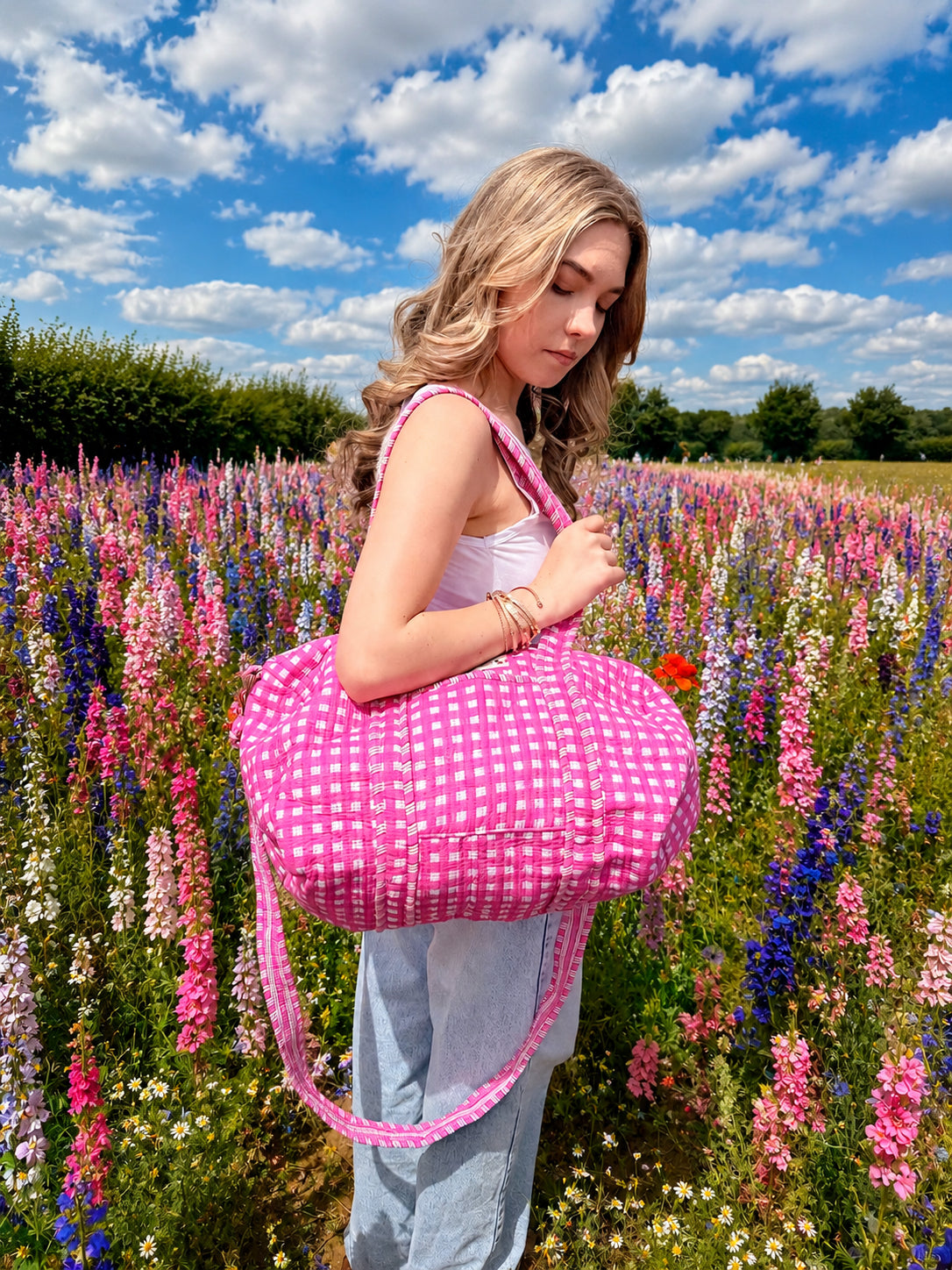 Handmade Duffle Bag - The Indria - Postcards from the Coast - Mabel