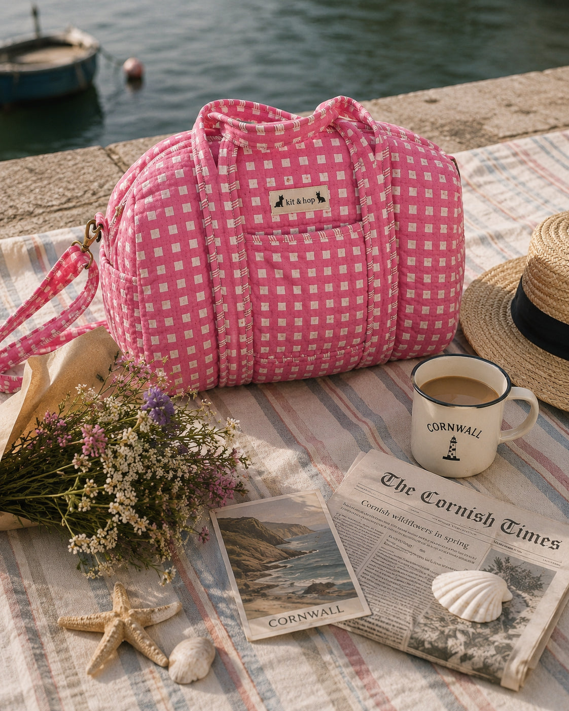 Handmade Duffle Bag - The Indria - Postcards from the Coast - Mabel