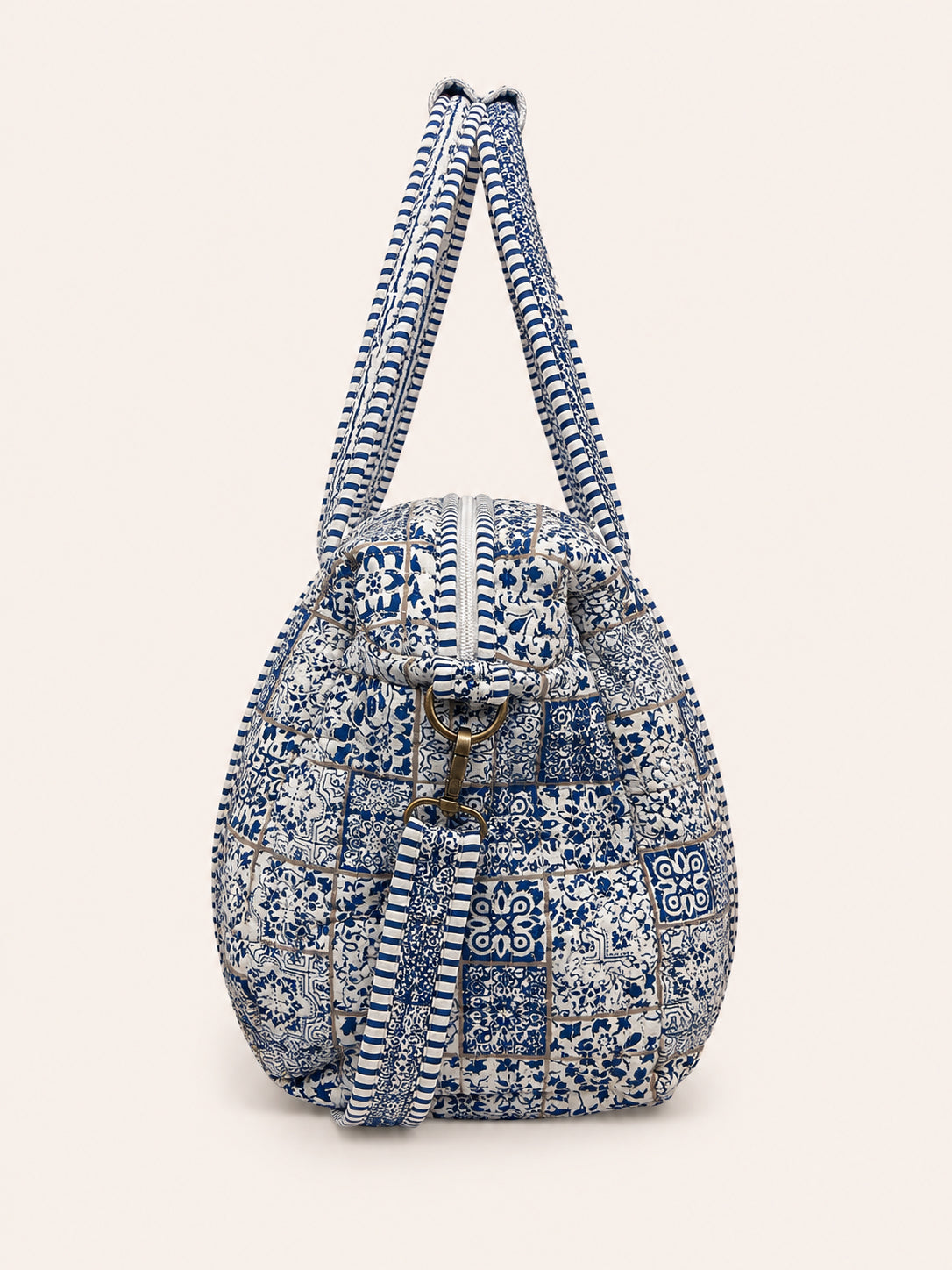 Handmade Duffle Bag - The Indria - Postcards from the Coast - Mosaic Blue