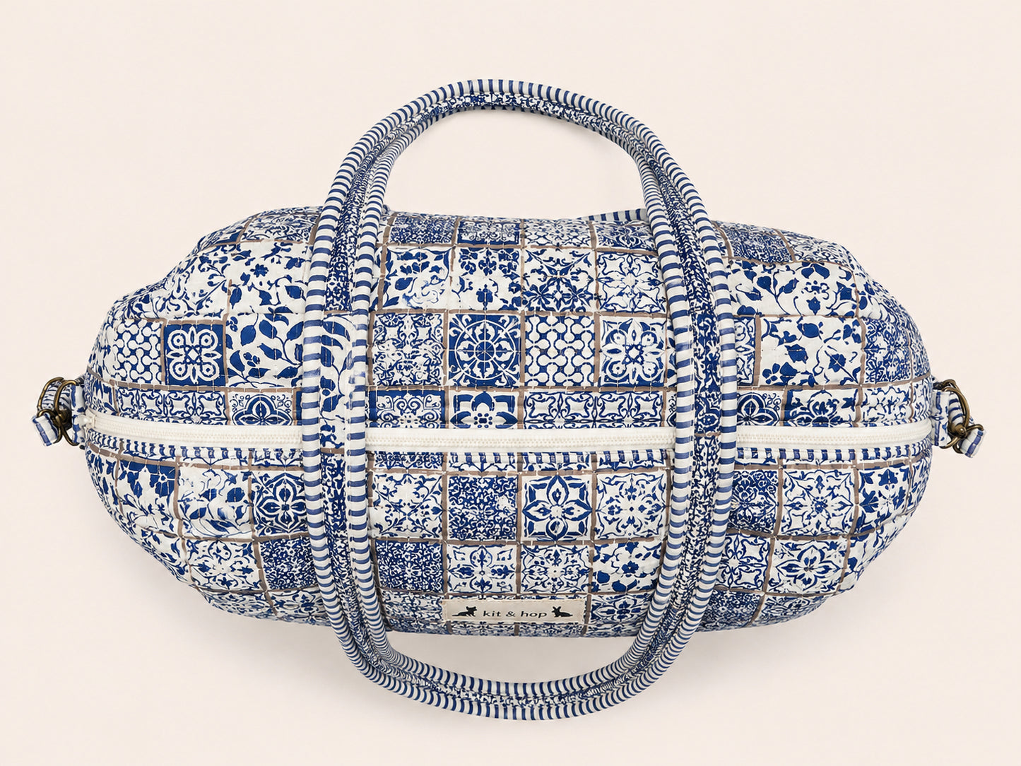 Handmade Duffle Bag - The Indria - Postcards from the Coast - Mosaic Blue