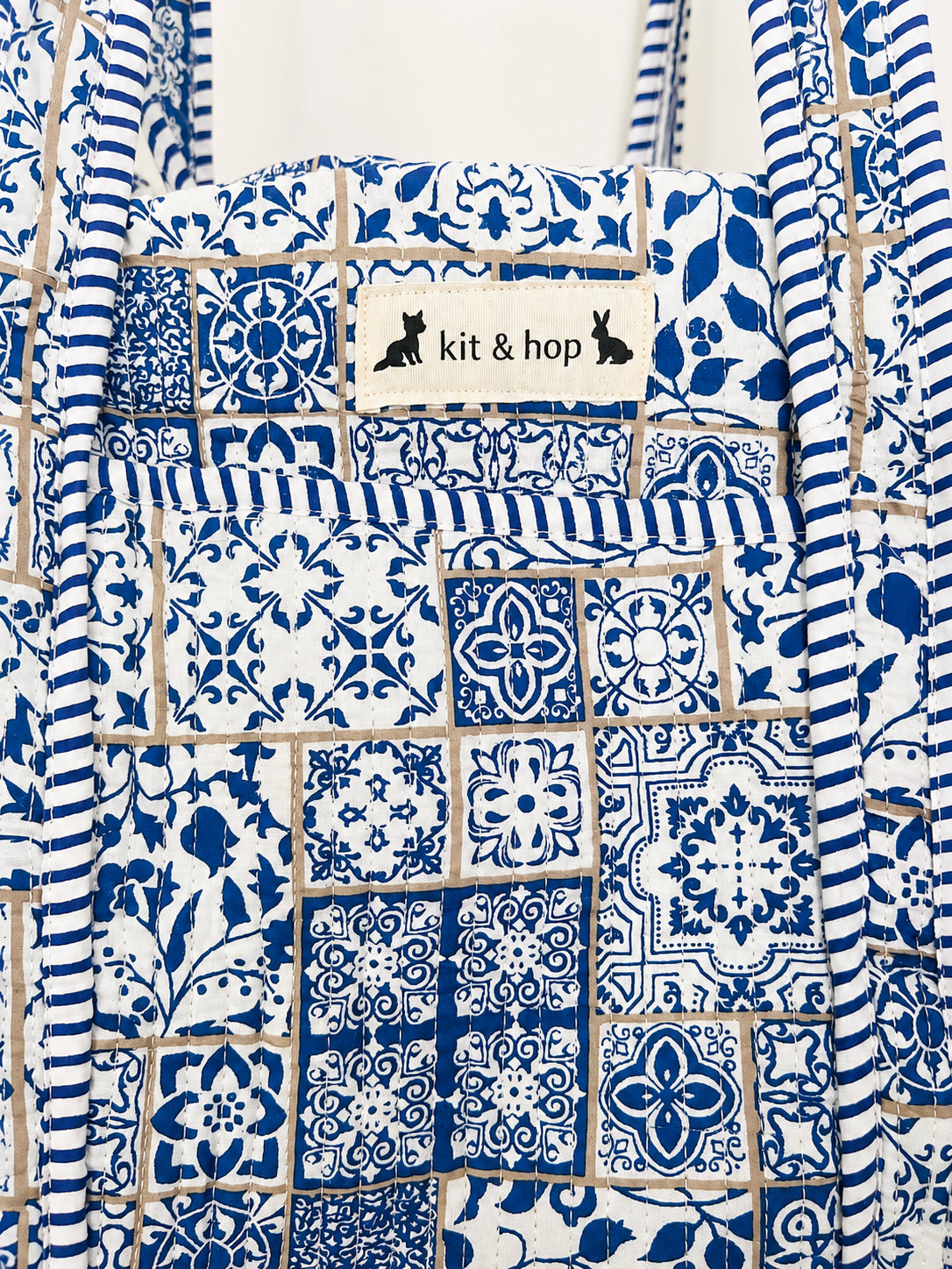 Handmade Duffle Bag - The Indria - Postcards from the Coast - Mosaic Blue