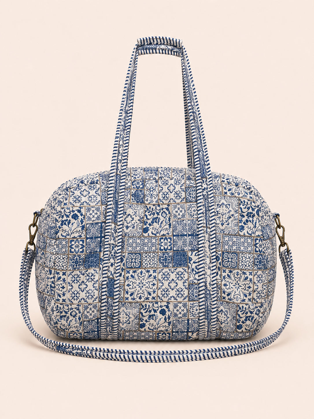 Handmade Duffle Bag - The Indria - Postcards from the Coast - Mosaic Blue