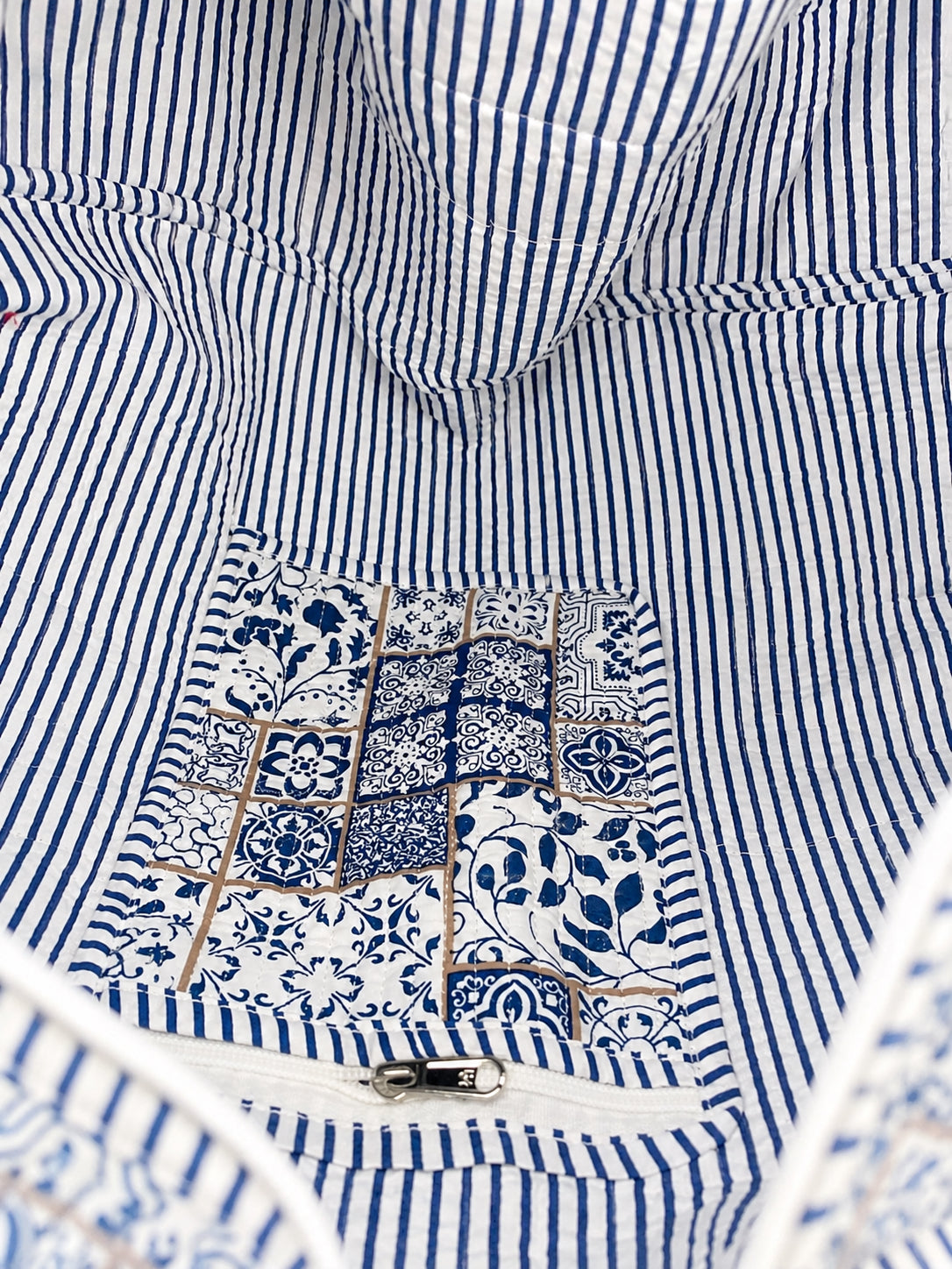 Handmade Duffle Bag - The Indria - Postcards from the Coast - Mosaic Blue