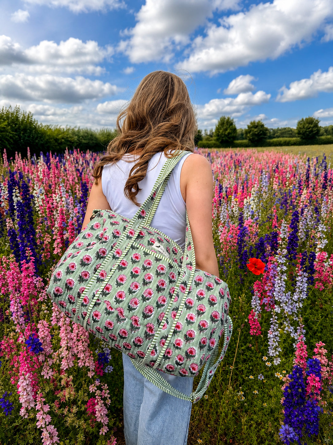 Handmade Duffle Bag - The Indria - Postcards from the Coast -Rosemary Bay