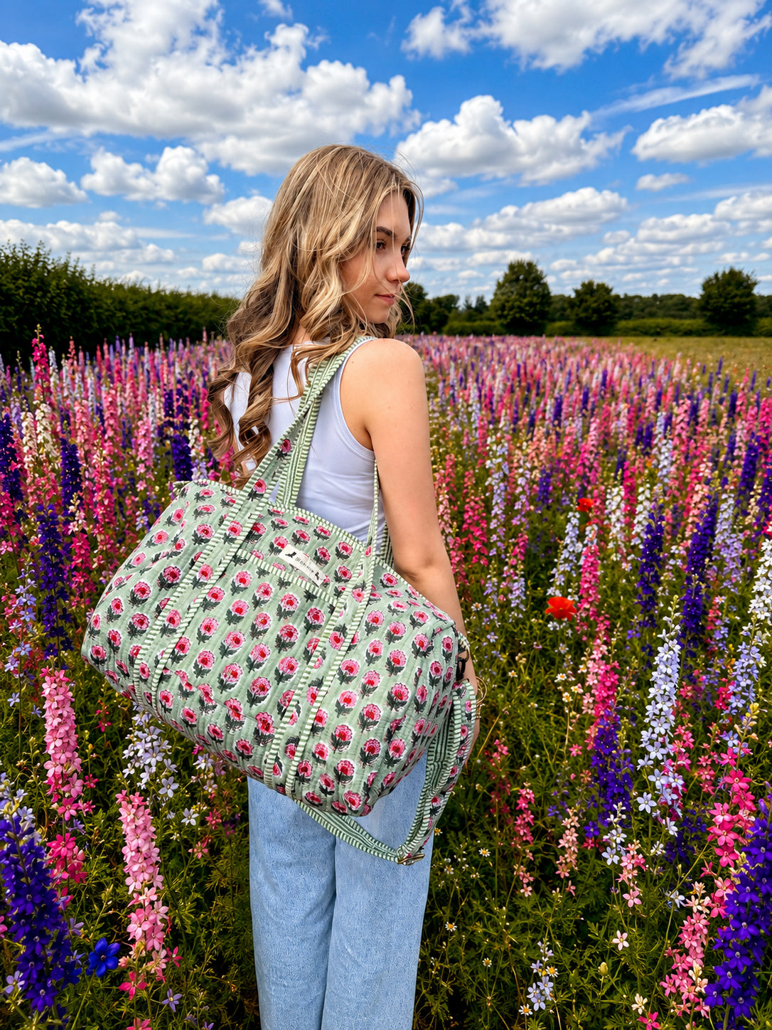 Handmade Duffle Bag - The Indria - Postcards from the Coast -Rosemary Bay