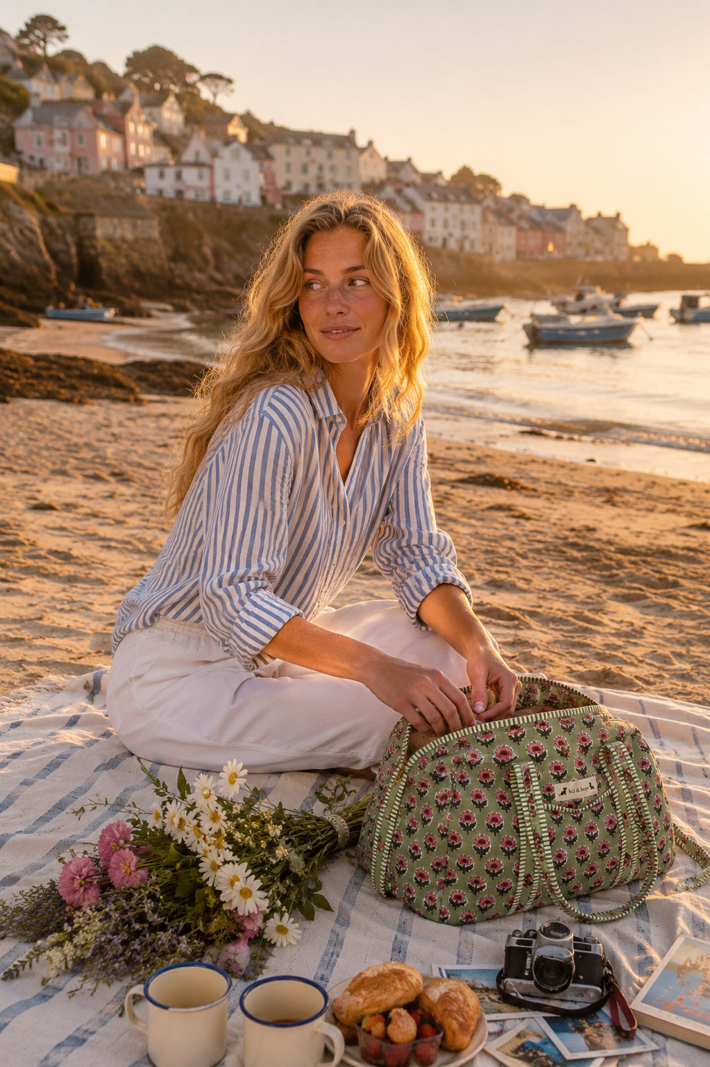 Handmade Duffle Bag - The Indria - Postcards from the Coast -Rosemary Bay