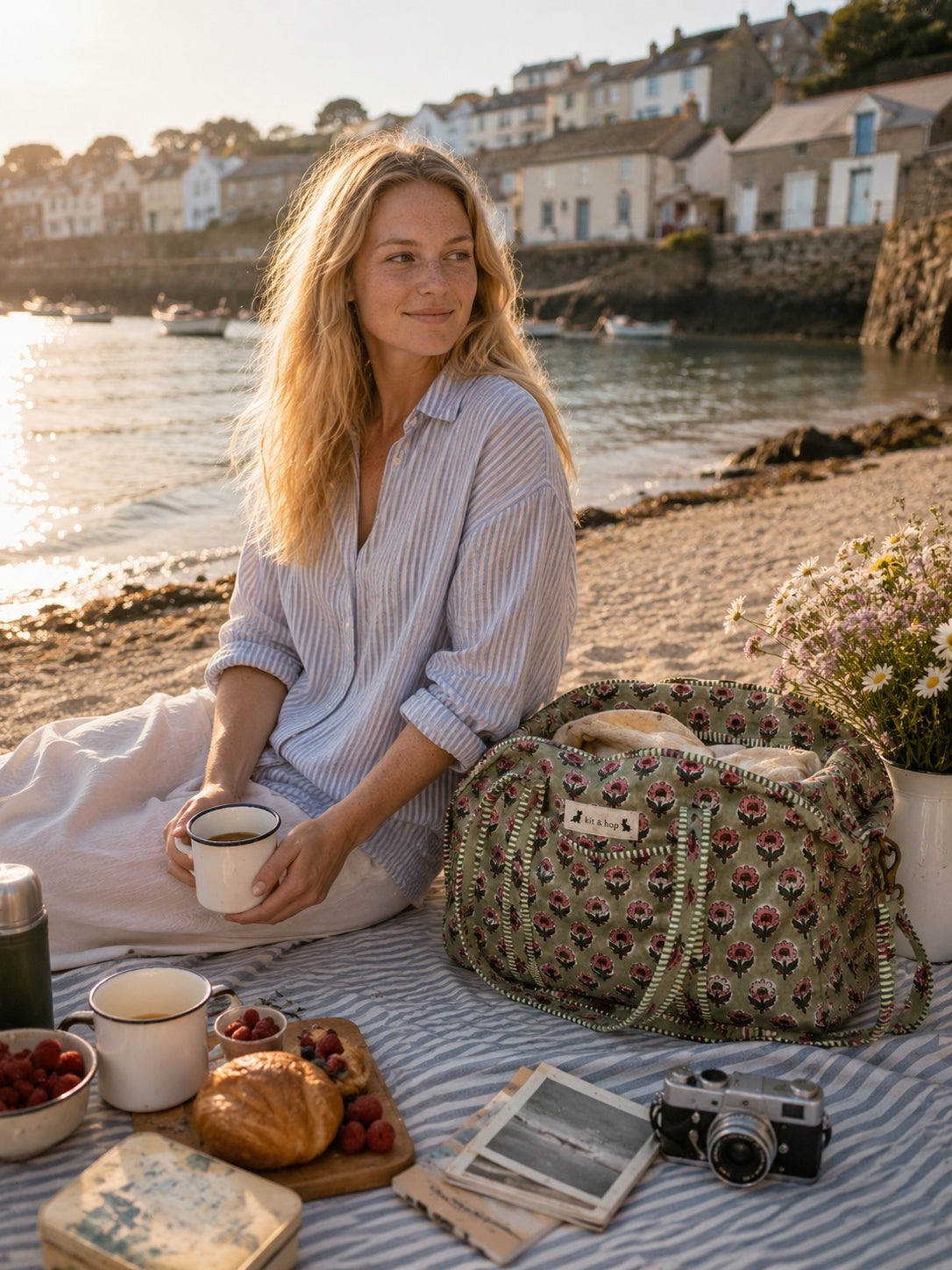 Handmade Duffle Bag - The Indria - Postcards from the Coast -Rosemary Bay