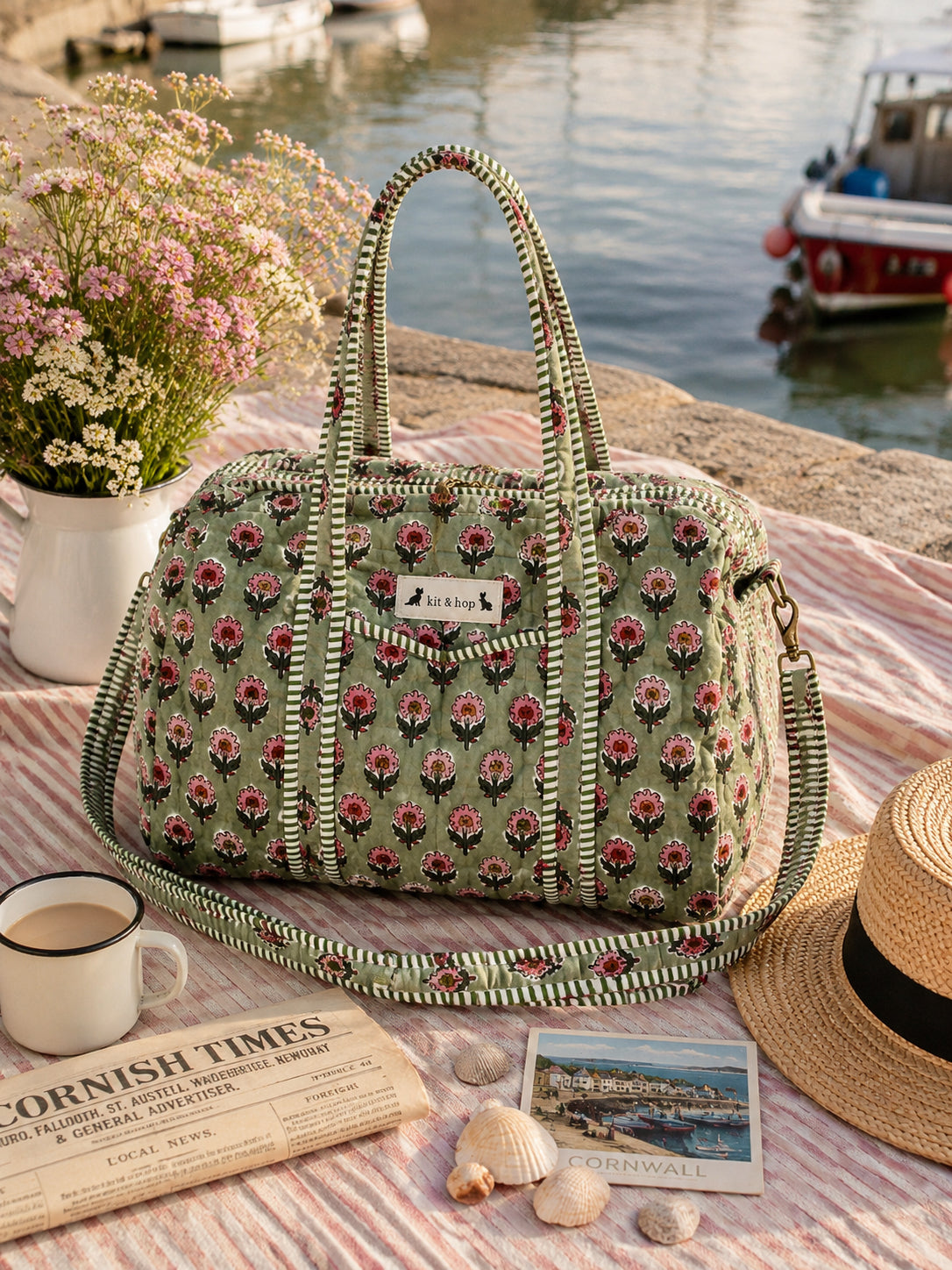 Handmade Duffle Bag - The Indria - Postcards from the Coast -Rosemary Bay
