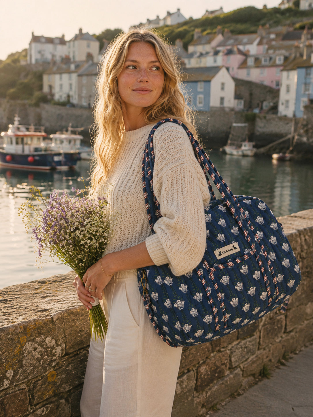 Handmade Duffle Bag - The Indria - Postcards from the Coast -Sailor Bloom