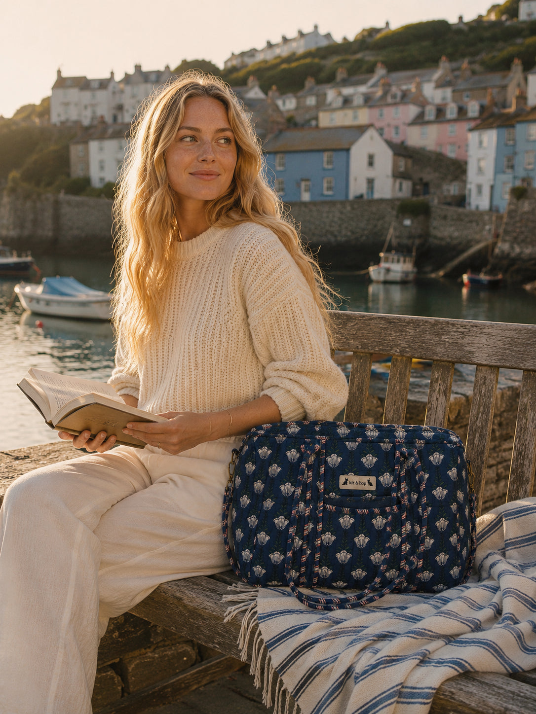 Handmade Duffle Bag - The Indria - Postcards from the Coast -Sailor Bloom