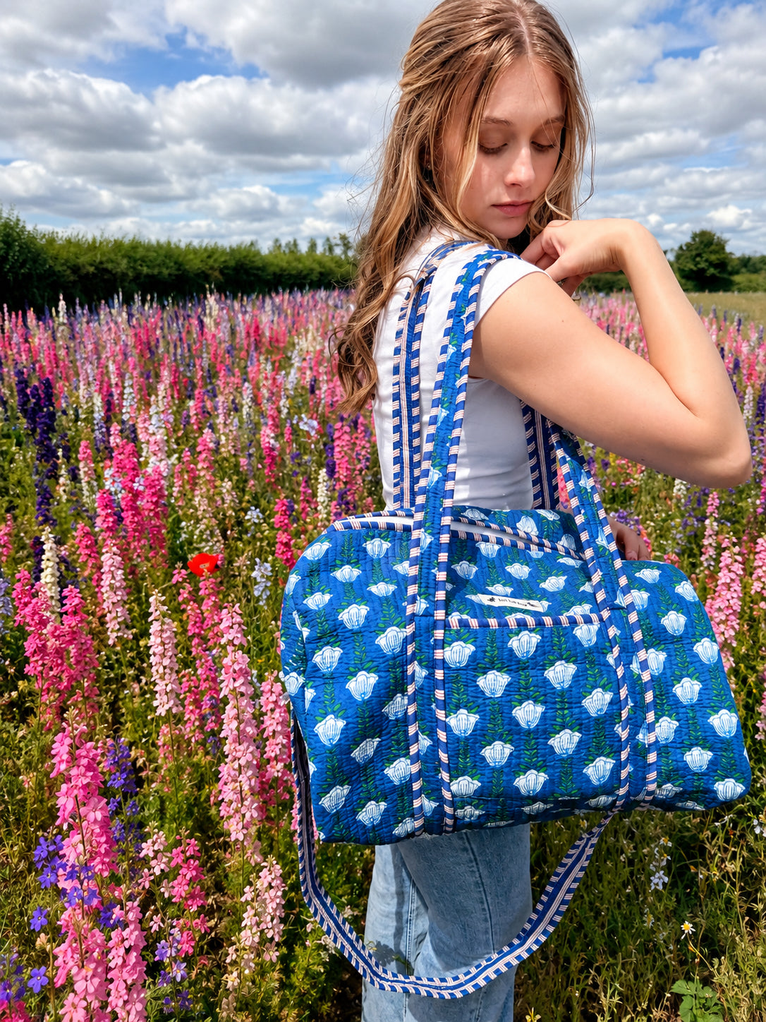 Handmade Duffle Bag - The Indria - Postcards from the Coast -Sailor Bloom