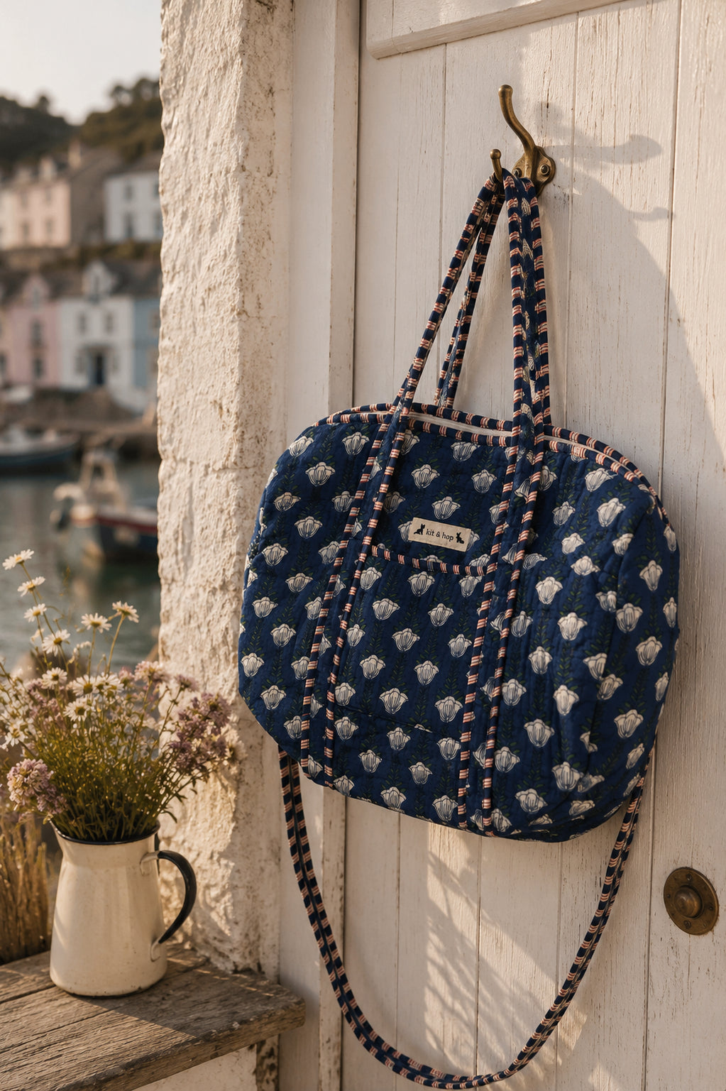 Handmade Duffle Bag - The Indria - Postcards from the Coast -Sailor Bloom
