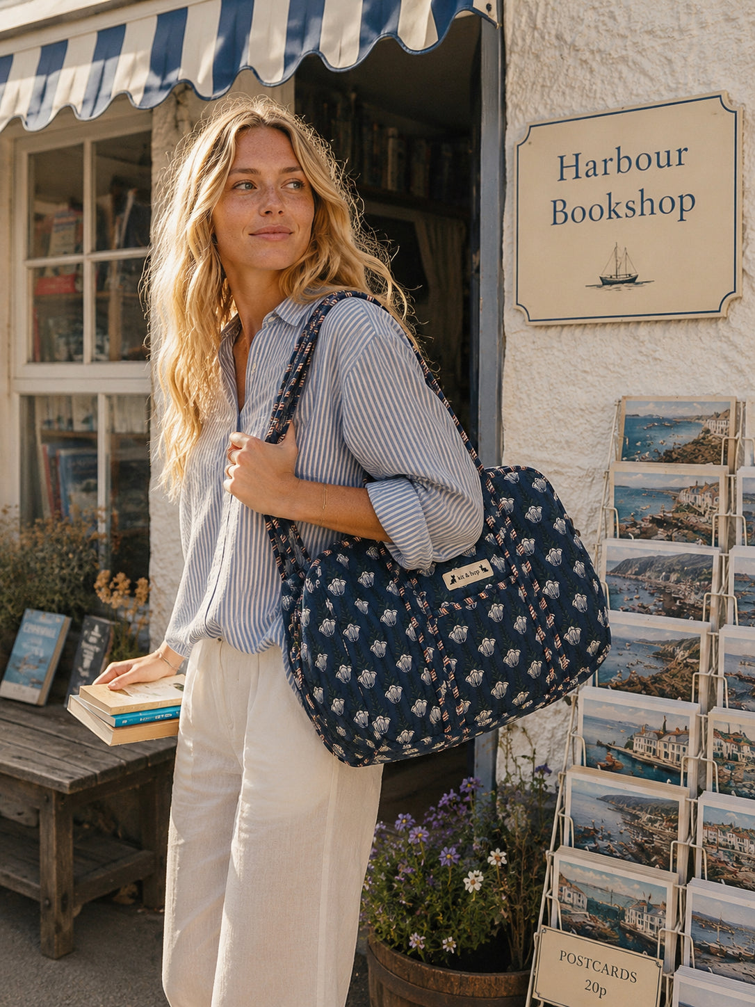 Handmade Duffle Bag - The Indria - Postcards from the Coast -Sailor Bloom