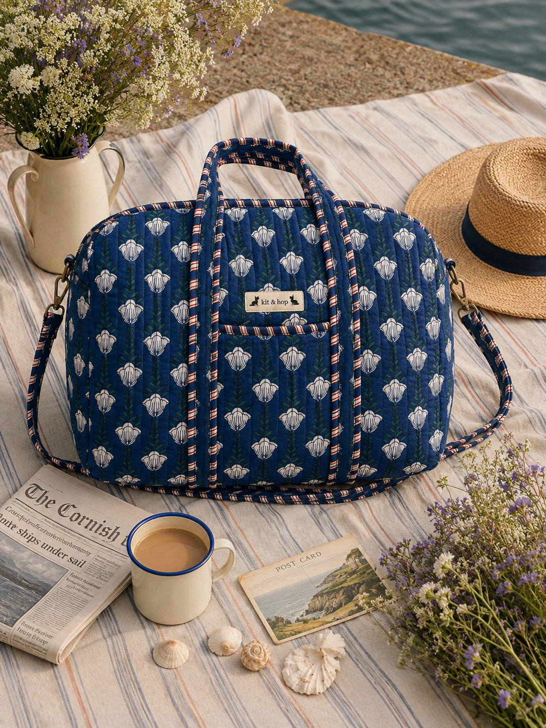 Handmade Duffle Bag - The Indria - Postcards from the Coast -Sailor Bloom