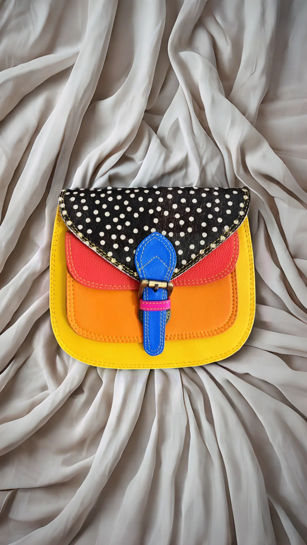 Handmade reclaimed leather cross body bag in yellow– Kit & Hop