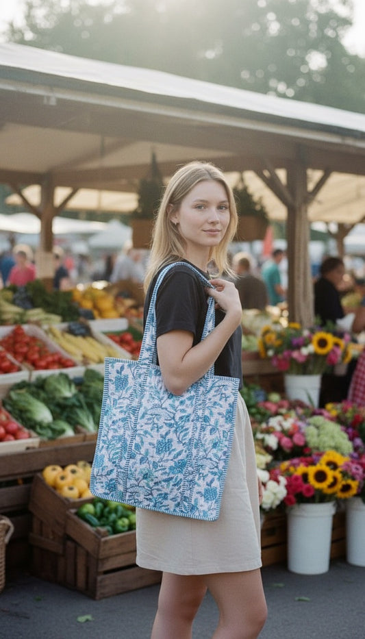 Large Tote Bag - The Willow -Blue Floral