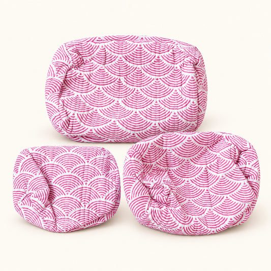 Pink Fan Print Wash Bag Trio | Perfectly Imperfect Sample