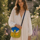 Handmade Leather Crossbody Bag - Romy - Painted Garden - Citrine