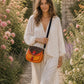 Handmade Leather Crossbody Bag - Romy - Painted Garden - Saffron