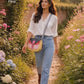 Handmade Leather Crossbody Bag - Romy - Walled Garden - Poppy Border
