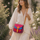 Handmade Leather Crossbody Bag - Romy - Painted Garden - Fuchsia