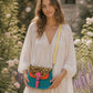 Handmade Leather Crossbody Bag - Romy - Painted Garden - Indigo